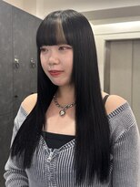 ポイントブリーチ/黒髪ロング/ワイドバング