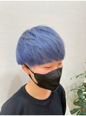 ブルーカラーブルーグレージュツーブロックマッシュ