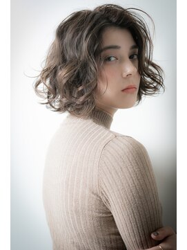 カバーヘア ブリス 北浦和(COVER HAIR bliss) アッシュブラックゆるふわかきあげボブパーマv北浦和30代40代