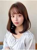 シャギーレイヤーロング韓国ワンホンヘアシースルーぱっつん前髪