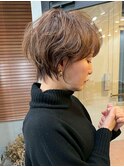 xカット//ホワイトグレージュ/レイヤーカット/チェリーブラウン