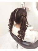高めツインテール×髪の毛リボン