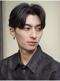 韓国マッシュカルマパーマコンマバングセンターパート黒髪ウルフ
