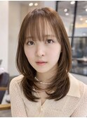 ミディアムレイヤー　顔まわりレイヤー　レイヤー　韓国巻き