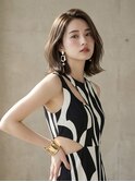 大人可愛い20代30代40代ミディアムレイヤーグレージュ