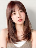レイヤーカットこなれヘアチェリーブラウンエアリーカール