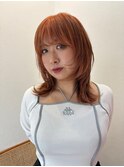 ミディアムレイヤー顔周りレイヤーオレンジベージュ