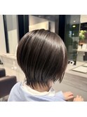 小顔ショートボブカラー大人ショートボブひし形ショートカット