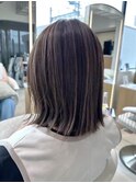 くびれミディ白髪ぼかしハイライト切りっぱなしボブ小顔◎本厚木