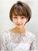 耳かけショートボブ/30代/40代/50代/チェリーブラウン