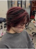 ワインレッド×ローライトセンターパート