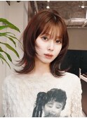 前髪カットくびれミディ顔周りレイヤーココアベージュ_F21257
