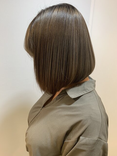 丸顔ショートボブヘアダブルカラー_グレージュカラーTOKIO _332