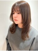 小顔顔まわりグランマッシュレイヤーマロンベージュモカブラウン