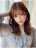 シャギーレイヤーロング韓国ワンホンヘアシースルーぱっつん前髪