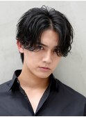 メンズシャドウパーマヘアマッシュウルフセンターパートカット