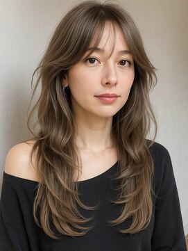 ノラキチジョウジ(NORA KICHIJOJI) 顔周りレイヤーカットシースルーバング耳かけくびれミディアム