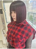 チェリーレッド×切りっぱなしボブ