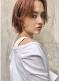 オレンジベージュ×ショートボブ