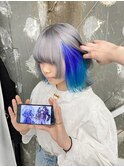 原神ホワイトシルバーアッシュインナーカラーブルー水色