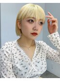 透明感ブロンド×ストレートコンパクトボブ10代20代30代