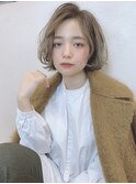 【重山】アッシュブラウンネオウルフ毛先パーマ外ハネひし形ボブ