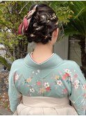 卒業式ヘアセット　袴　アップスタイル　金箔　和装