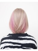 ボブ/ダブルカラー/インナーカラー/ミルクティーベージュ/ピンク