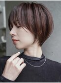 大人可愛い20代30代40代黒髪前下がりひし形小顔ボブ丸みショート