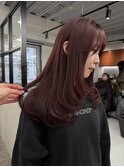 ダブルカラーチェリーレッドピンクブラウン韓国レイヤーロング