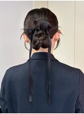 ヘアアレンジ カチモリ 編みおろし リボン 結婚式 &nbsp;お呼ばれ