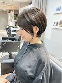 大人かわいいマッシュショートボブ/20代30代/カーキグレージュ