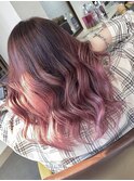 バレイヤージュ/ハイライト/秋/ピンクカラー
