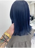 ネイビーブルーメルティカラー/切りっぱなしミディアム/表参道