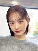 切りっぱなしボブチェリーブラウンミニウルフ前髪縮毛矯正表参道