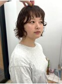 顔周りカット 緩めパーマ アッシュブラウン 前髪カット 20代