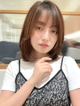 ステアケース 武蔵小杉店(stair:case) フェイスレイヤー大人ガーリー菱形ボブカーキベージュ20代30代