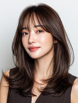 ヘアー ミッション 心斎橋店(hair Mission) 顔まわりカット/ミディアムレイヤー/ワンカール/ブラウン