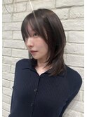 ミディアムレイヤー/暗髪透明感グレージュ