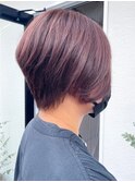 大人可愛い20代30代40代黒髪前下がりショートボブ/ベビーピンク