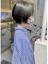 モカヘアー(mocha hair)&nbsp;ショートボブ/透明感カラー/黒髪/オリーブグレー/前髪カット