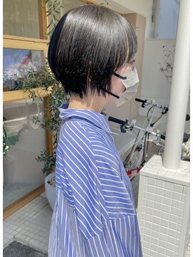 モカヘアー(mocha hair) ショートボブ/透明感カラー/黒髪/オリーブグレー/前髪カット