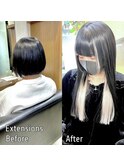 前髪&インナーカラー◆シールエクステ/黒髪×ホワイト《南船場》