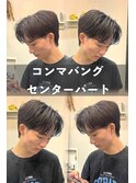 コンマバングセンターパート韓国フェザーショートウルフ黒髪