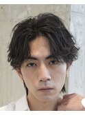 渋谷シャドウパーマメンズマッシュウルフセンターパートカット