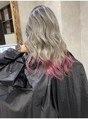 裾カラーバレイヤージュ、ピンクハイライトアッシュグレージュ