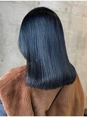 ストレート　髪質改善　顔周りレイヤー　ネイビーカラー
