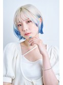 【UNIX溝口】切りっぱなしレイヤーボブ裾カラーブルーシルバー