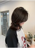 韓国風センターパートウルフレイヤー/ダークブラウン
