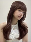 顔周りカットラベンダーブラウンカラーロングレイヤーカット
